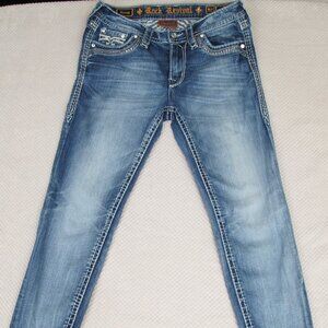 Rock Revival Darcey Mid-Rise Ankle Skinny Jeans Womens Size 30 Embellished Denim